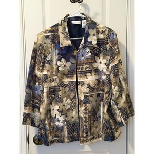 Alfred Dunner Plus 18 Patchwork Floral Lightweight Jacket Travel Layering Blazer